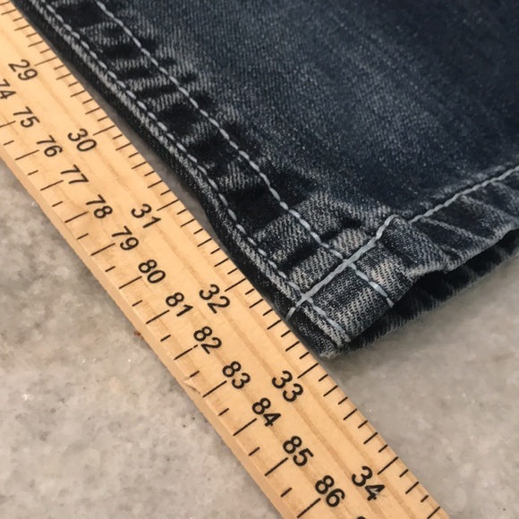 BKE Justin Jeans Mens 32L Blue Denim Flare Distressed Western Boho Festival - Picture 11 of 12